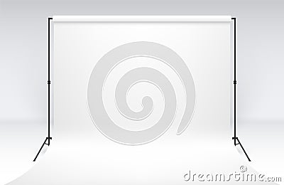 Backdrop stand white empty realistic illustration. Professional photo studio interior. Vector Illustration