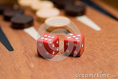 Backgammon with red dice Stock Photo