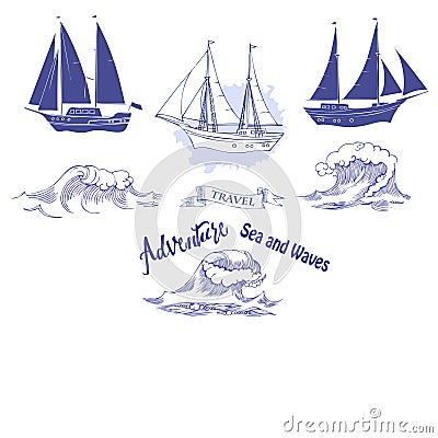 Backgr ships waves-03 Vector Illustration