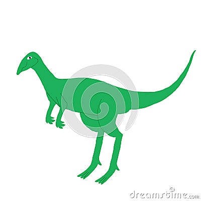 Cute Hypsilophodon isolated on white background. Green Herbivorous dinosaur. Vector Illustration