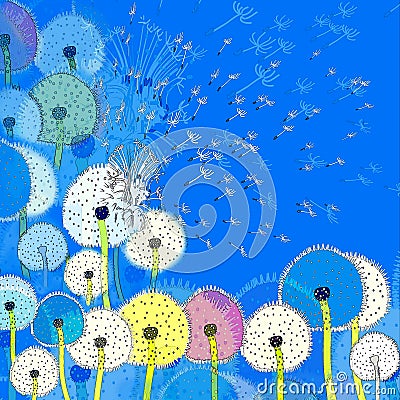 Background with abstract colorful dandelions Stock Photo