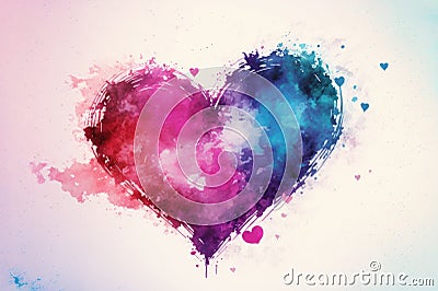 A background of abstract colourful watercolor heart. Created with Generative AI. Stock Photo