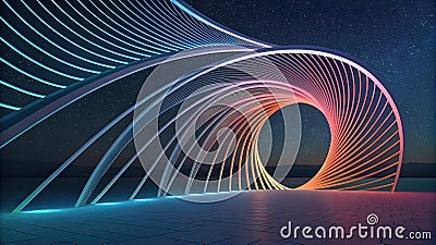 Background of abstract 3d rendering of twisted lines of futuristic shapet Cartoon Illustration