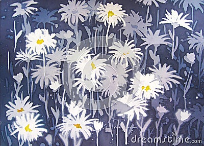 Background abstract painting with chamomile flowers. Stock Photo