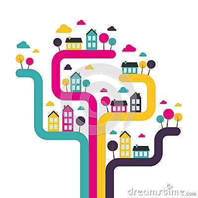 Background with abstract town Vector Illustration