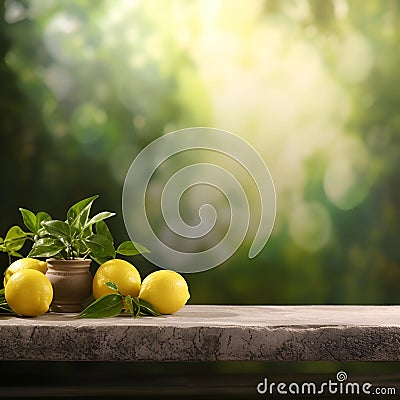 Background for advertising. Ripe lemons on the background of a green garden Stock Photo