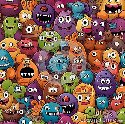 A background animation cartoon large collection of funny monsters with different expressions Stock Photo