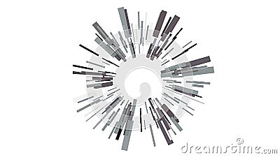 Background with animation. Motion.Small rectangular multicolored lines that make up a proportional circle rotate in turn Stock Photo