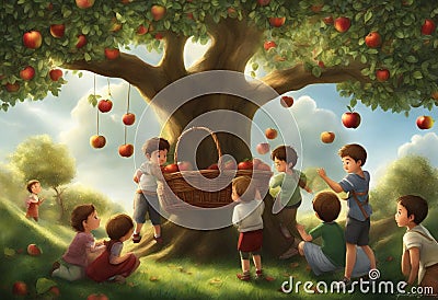 background apple tree : create 3d animation As Liam's intentions transformed, a wondrous sight unfolded before him Stock Photo