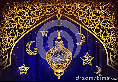 Background with Arabic Lantern Vector Illustration