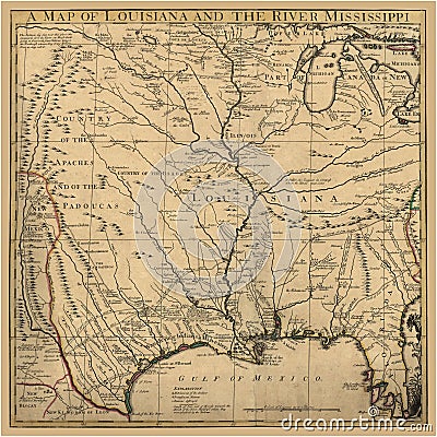 Background Art Ancient Map Louisiana Stock Photo