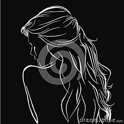 Background with beautiful back of girl white line on black logo concept icon nature hair Vector Illustration