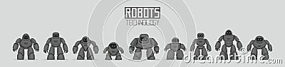 Background of Black Different Robots Vector Illustration