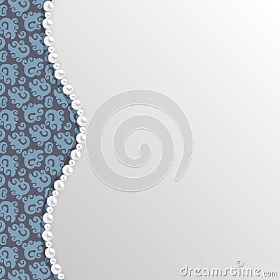 Background with black lace pattern and pearl border. Vector template. Vector Illustration