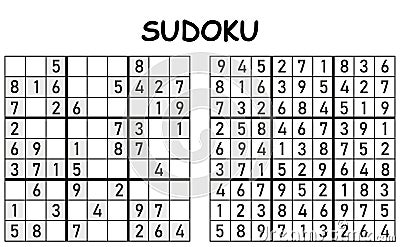 Background of a black and white sudoku game with its solution Stock Photo