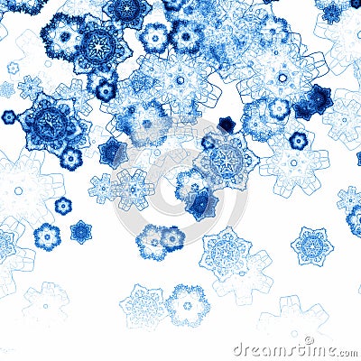 Background with blue falling snowflakes Stock Photo