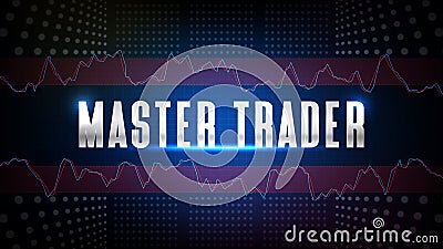 background of blue futuristic technology glowing Master Trader text with stochastic oscillator technical analysis stock Stock Photo