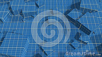 Background from blue print net textured cubes Stock Photo