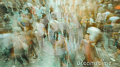 The background is a blur of blurred faces and hazy outlines much like the chaotic turn of a human carousel. This image Stock Photo