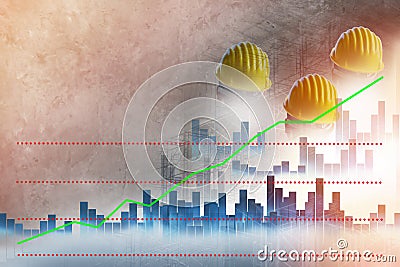 Background blur building and construction. Male wearing safety helmet, labor agent. Graphs, statistics Indicates the positive . Stock Photo