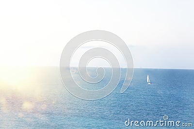 Background of blurred beach and sea waves with bokeh lights Stock Photo