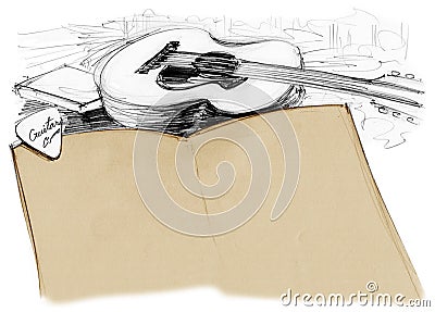 Background book with guitar and pick Stock Photo