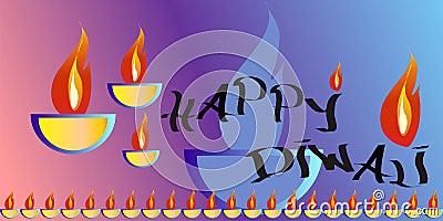 background with bowl and fire saying happy diwali Stock Photo