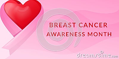 background breast cancer awareness with bow ribbon and heart on side Vector Illustration