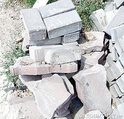 Background bricks. Construction Materials. Photo heap. Gray texture, stone Stock Photo