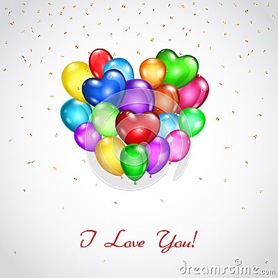 Background with bunch of colored balloons heart-shaped Stock Photo