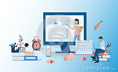 Background business concept for online education, E-learning, SEO, teamwork, management, company processes and Start up venture. . Vector Illustration