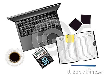 Background with business and office supplies. Vector Illustration