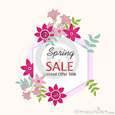 Spring sale background with beautiful flower Vector Illustration