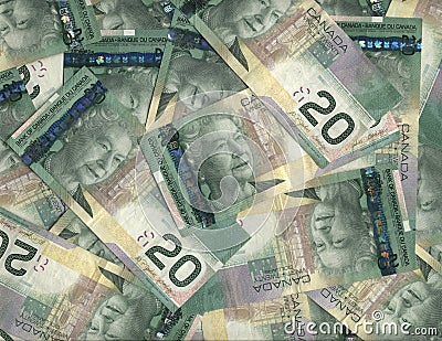 Background of Canadian twenty dollar bills Editorial Stock Photo