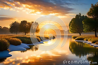 The background is a canvas of a brilliant blue sky, adorned with fluffy white clouds. Stock Photo