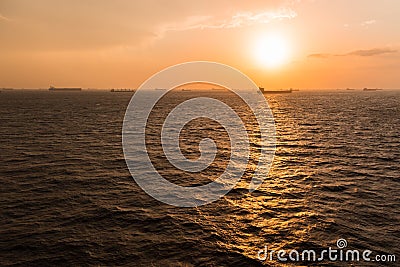 Background of cargo ship anchorage. Stock Photo