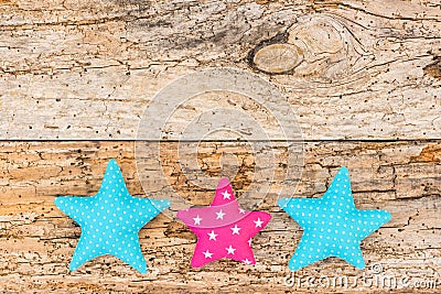 Background for Christmas card with stars decoratin on old rustic wood Stock Photo