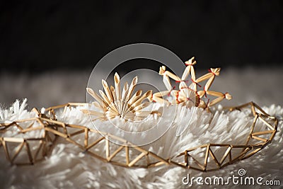 Background with Christmas decorations- straw stars and string of reeds Stock Photo