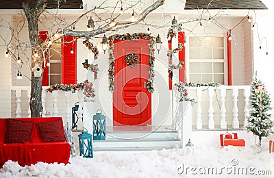 Background of christmas decorative house new year winter traditional celebration Stock Photo