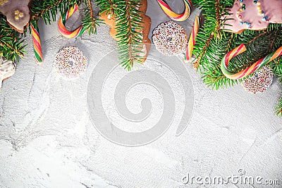 Background Christmas delicacies decorations space text Stock Photo