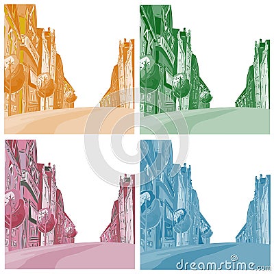Background the city of different colors Cartoon Illustration