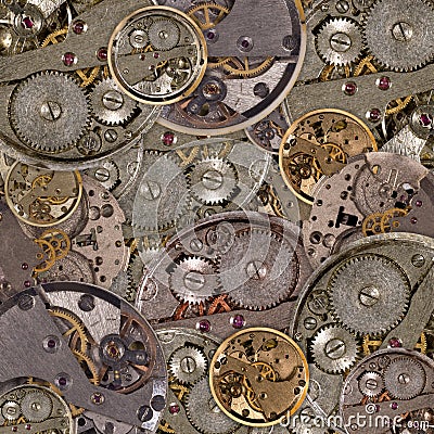 Background of clock mechanism with gears Stock Photo