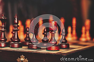 Background close-up chess pieces on chessboard game Stock Photo