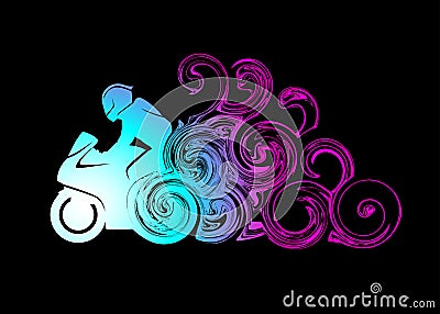 Abstract silhouette motorcycle race with racer or rider in smoke like burn out wallpaper background Vector Illustration