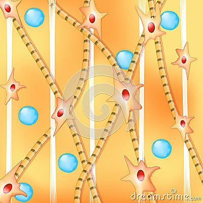 Background with collagen and elastin fiber, fibroblast and hyaluronic acid Vector Illustration