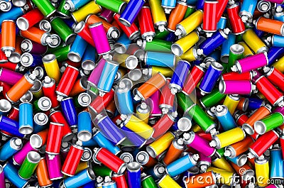 Background from colored spray paint cans topview, 3D rendering Stock Photo