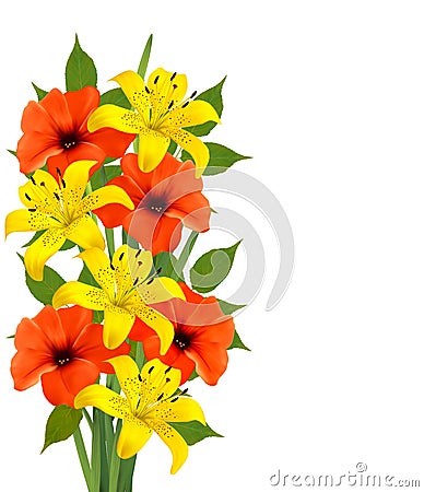 Background with colorful beautiful flowers. Vector Illustration