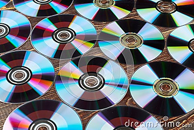 Background of colorful compact discs. Stock Photo