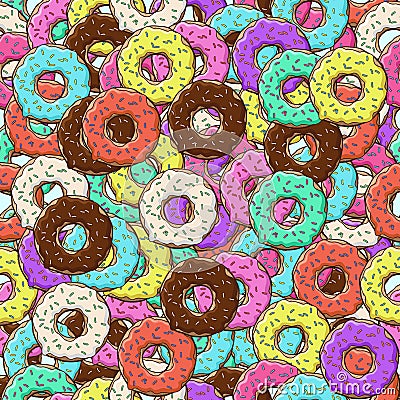 Background of colorful donuts. Lots Vector Illustration