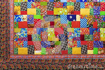 Background of colorful patchwork fabrics Stock Photo